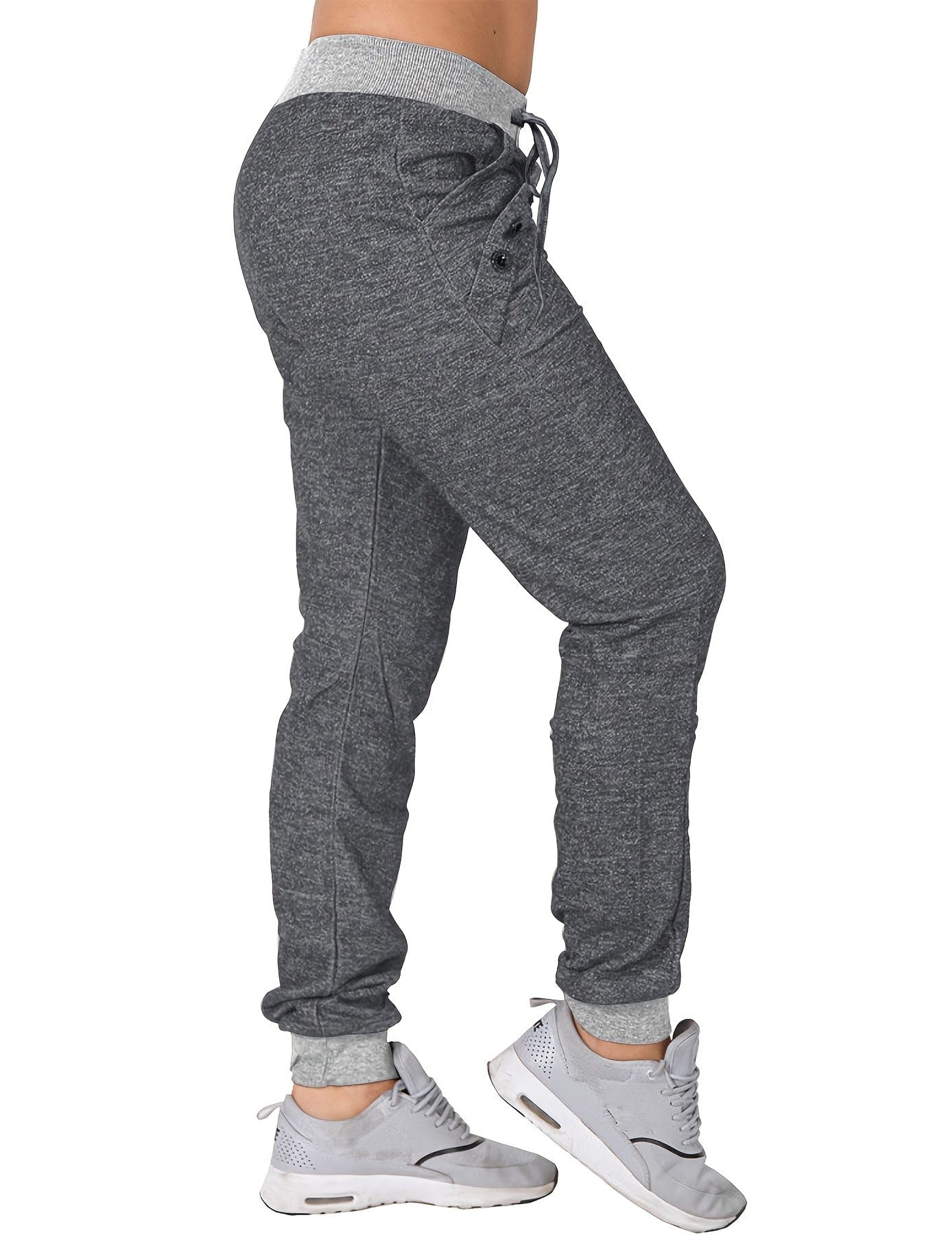 Casual Versatile Solid Tie Waist Pockets Pants