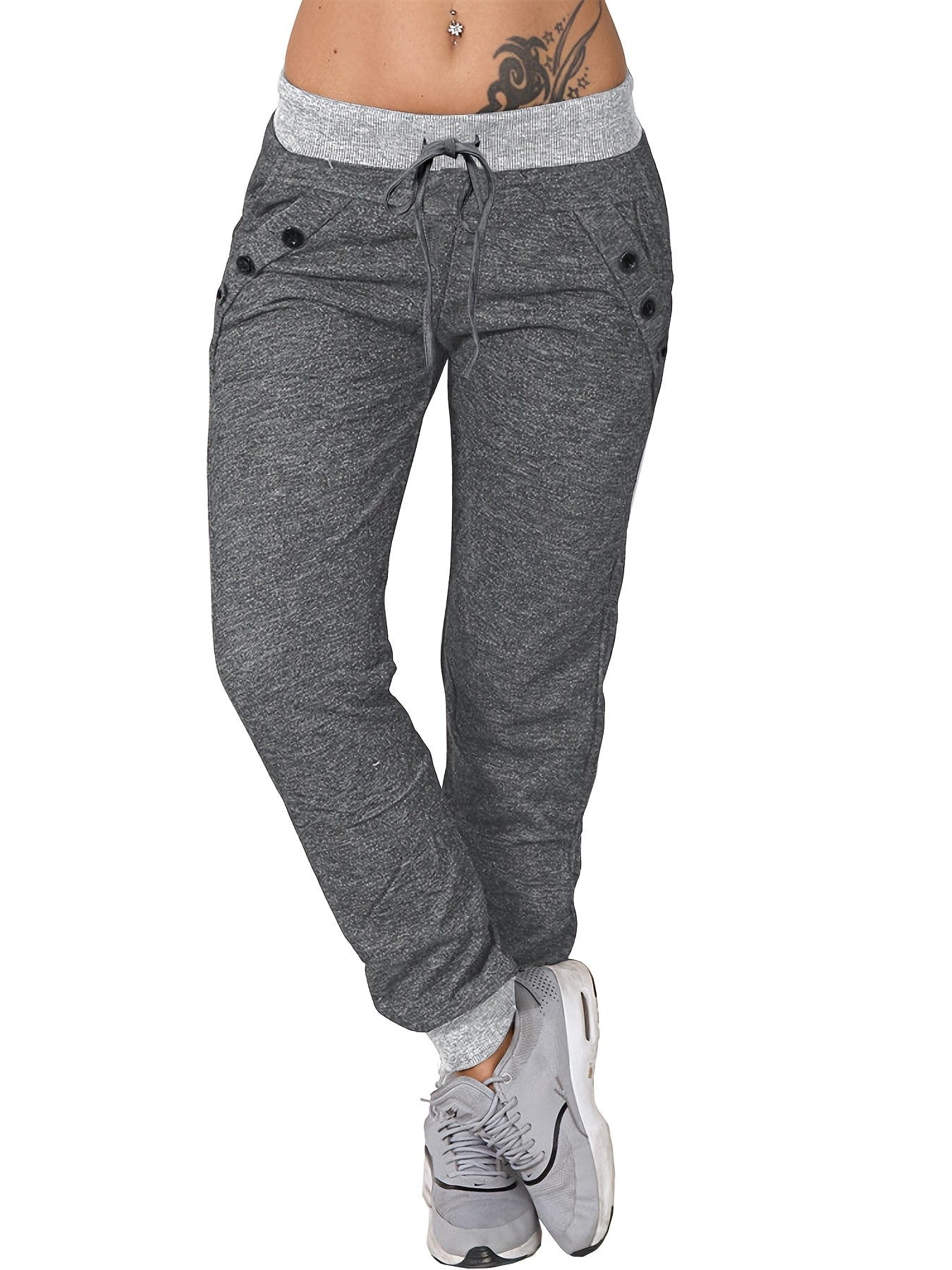 Casual Versatile Solid Tie Waist Pockets Pants