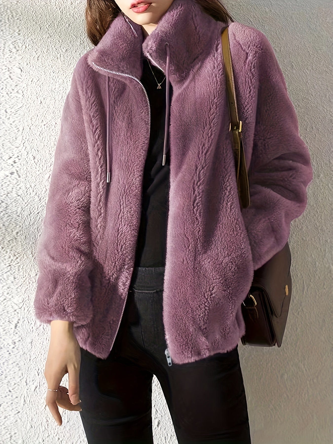 Cozy Solid Drawstring Zip-Up Long Sleeve Warm Coat