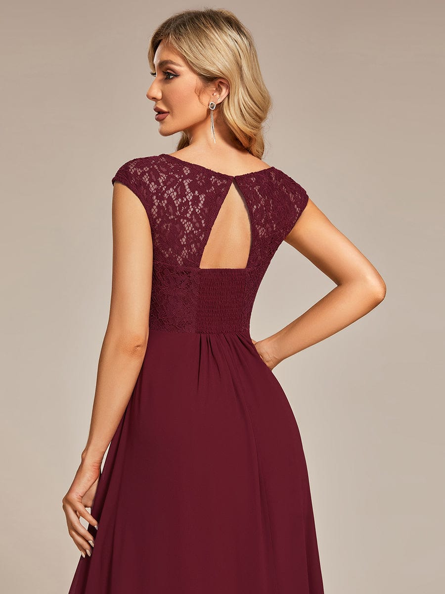 Elegant Chiffon Maxi Evening Dress with Lace Cap Sleeve