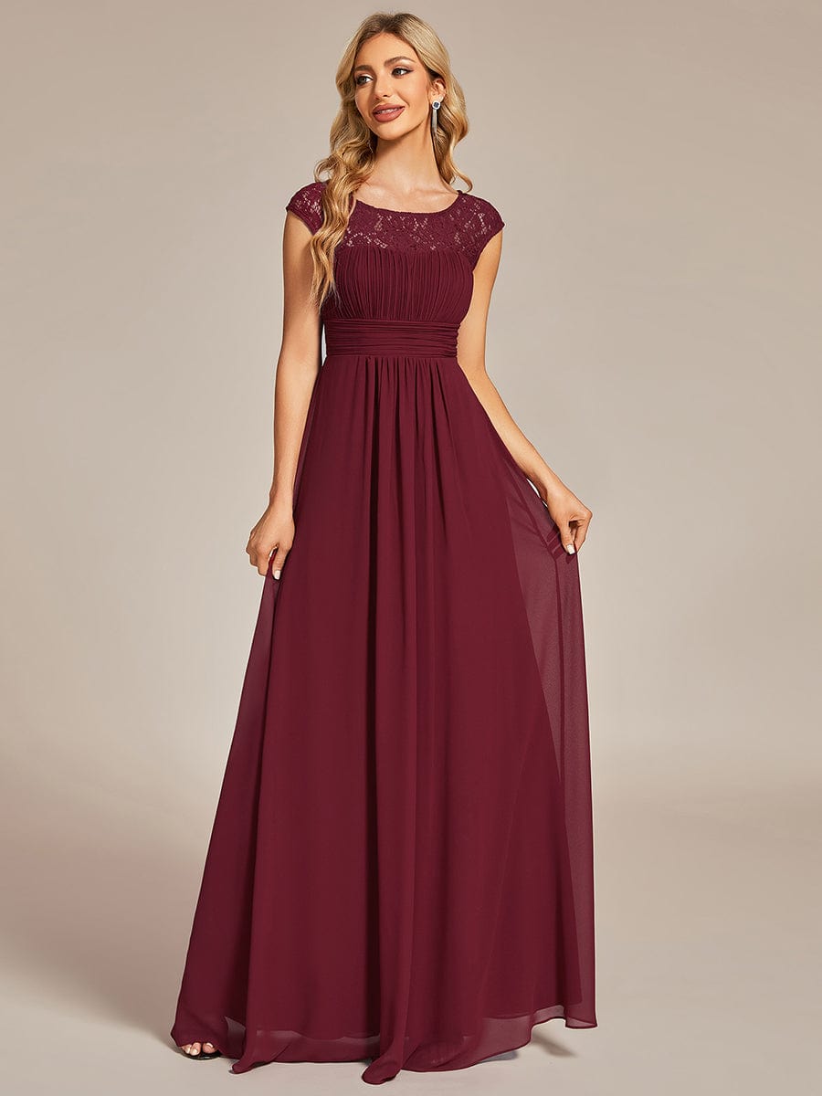 Elegant Chiffon Maxi Evening Dress with Lace Cap Sleeve