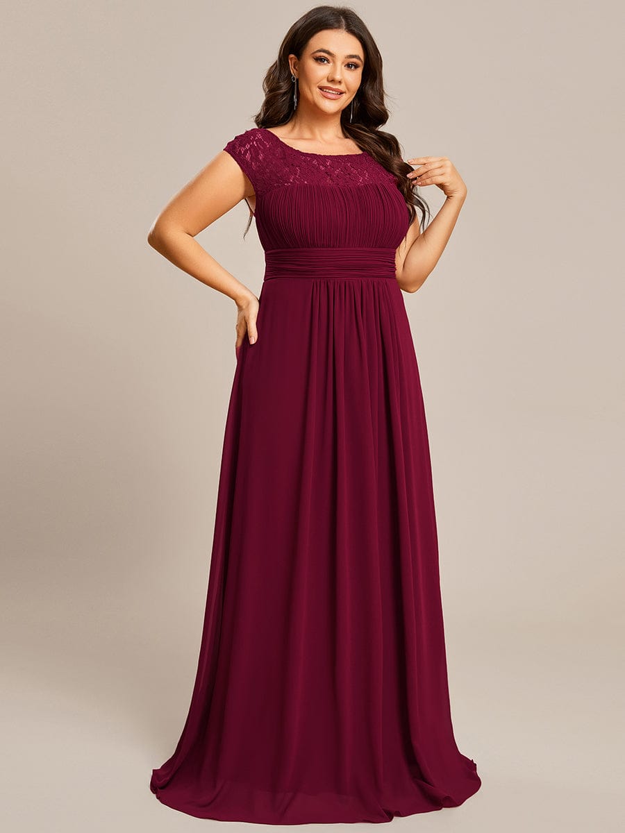Elegant Chiffon Maxi Evening Dress with Lace Cap Sleeve