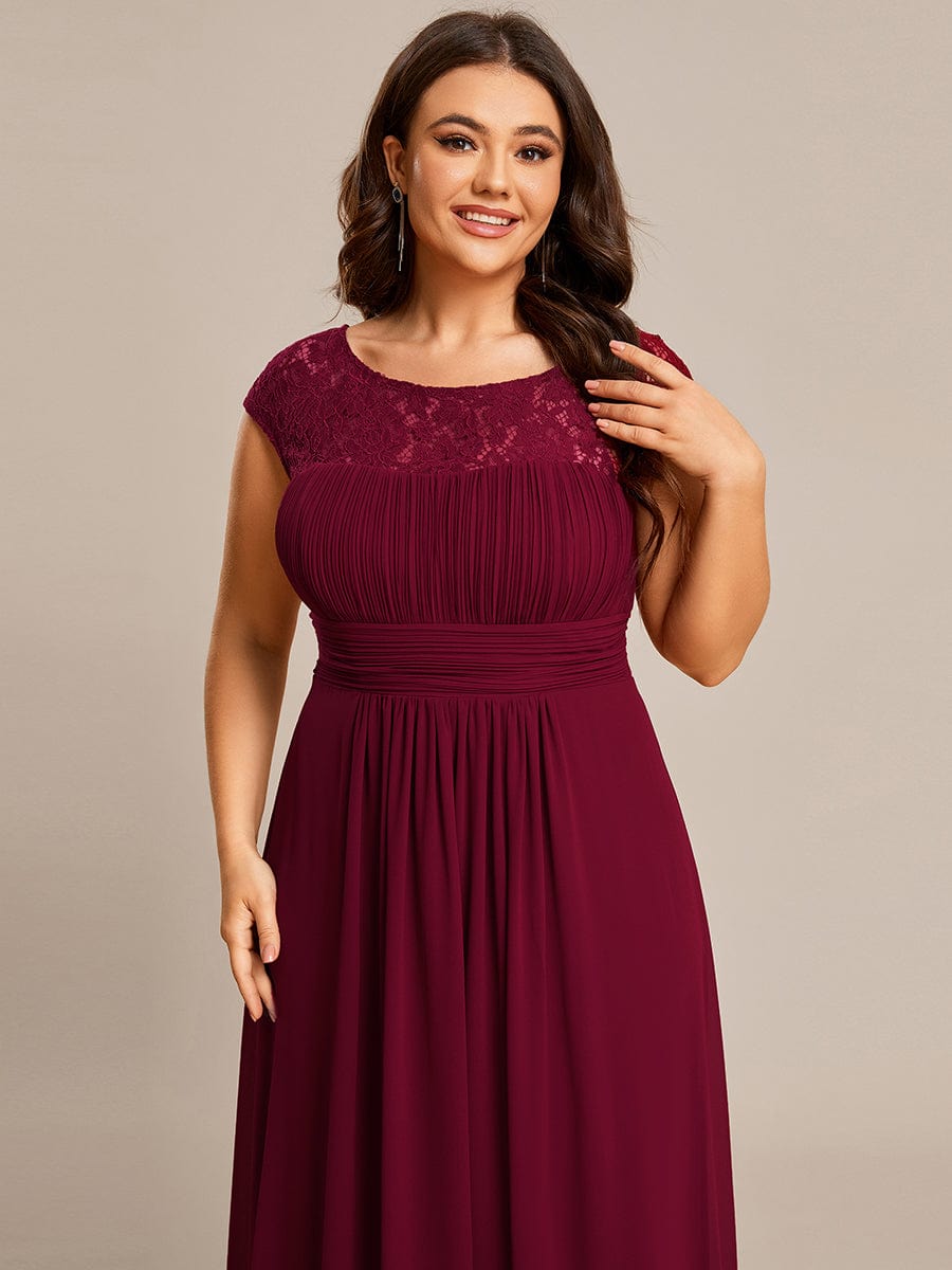 Elegant Chiffon Maxi Evening Dress with Lace Cap Sleeve