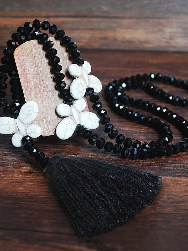 Long Butterfly Pendant Necklace with Stone Beads for Women