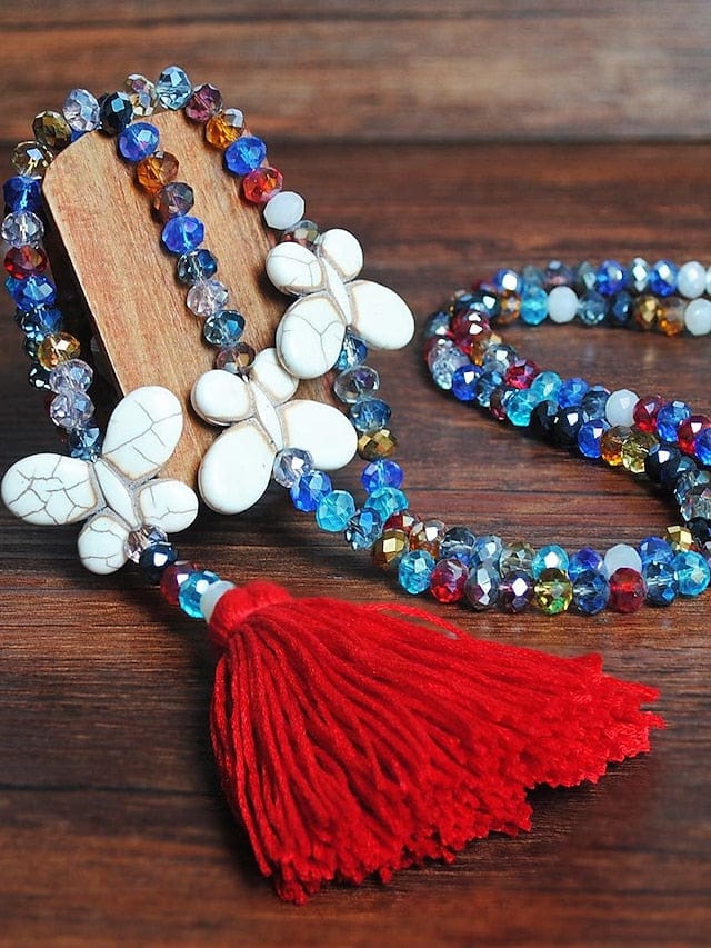 Long Butterfly Pendant Necklace with Stone Beads for Women