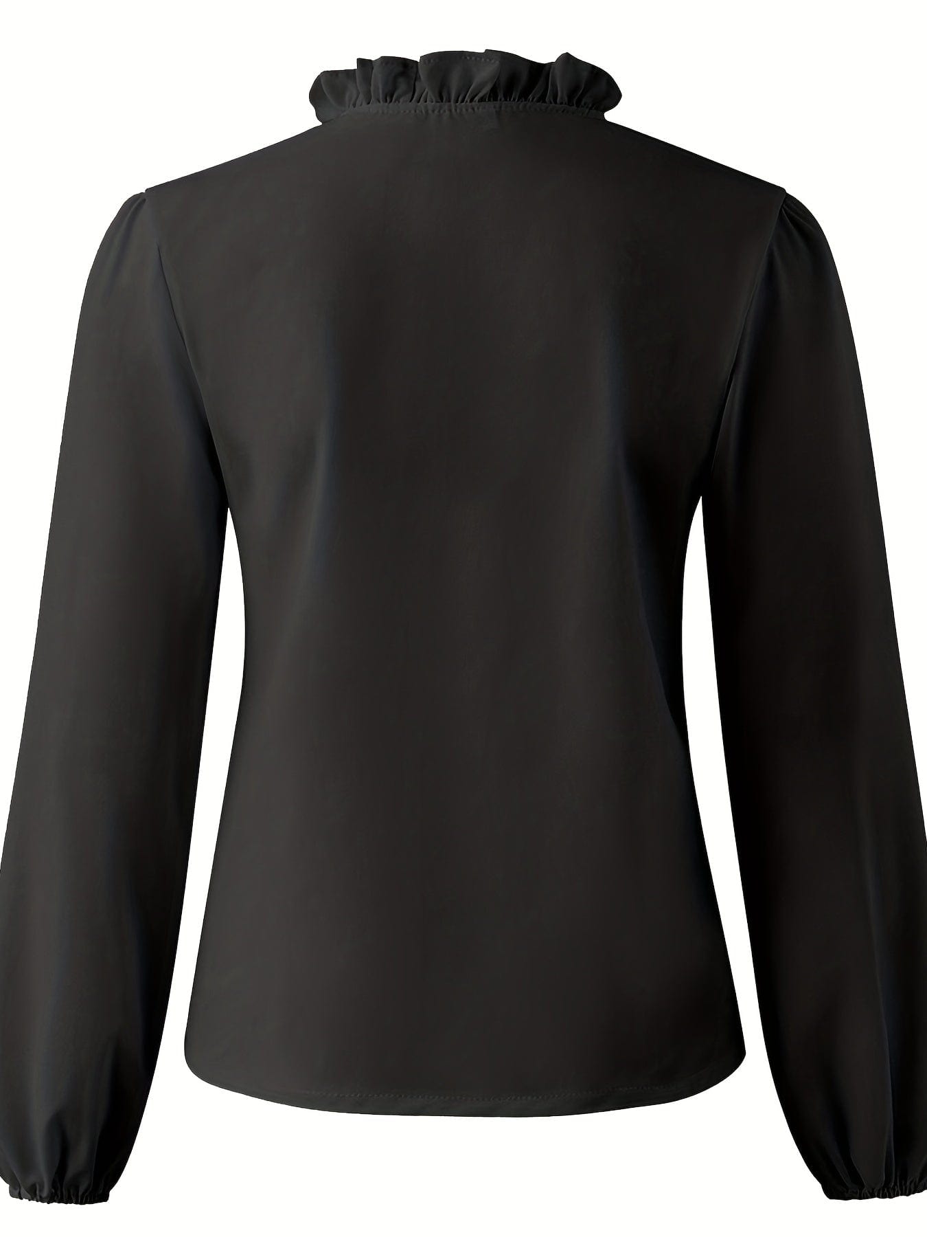 Plus Size Casual Blouse, Women's Plus Plain Ruffle Trim Lantern Sleeve V Neck Blouse