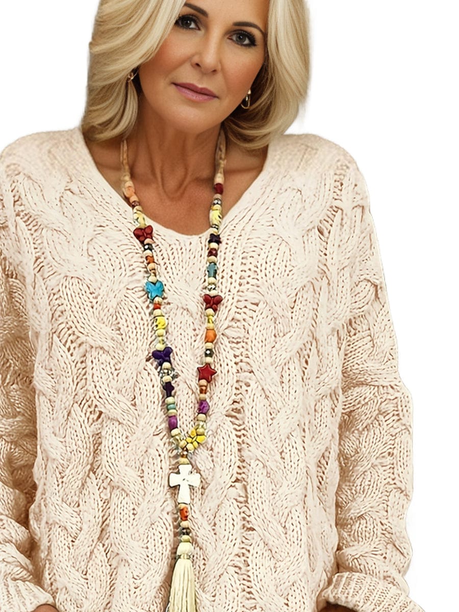 Plus Size Casual Sweater, Women's Plus Solid Hooded Long Sleeve V Neck Knitted Pullover Jumper Top