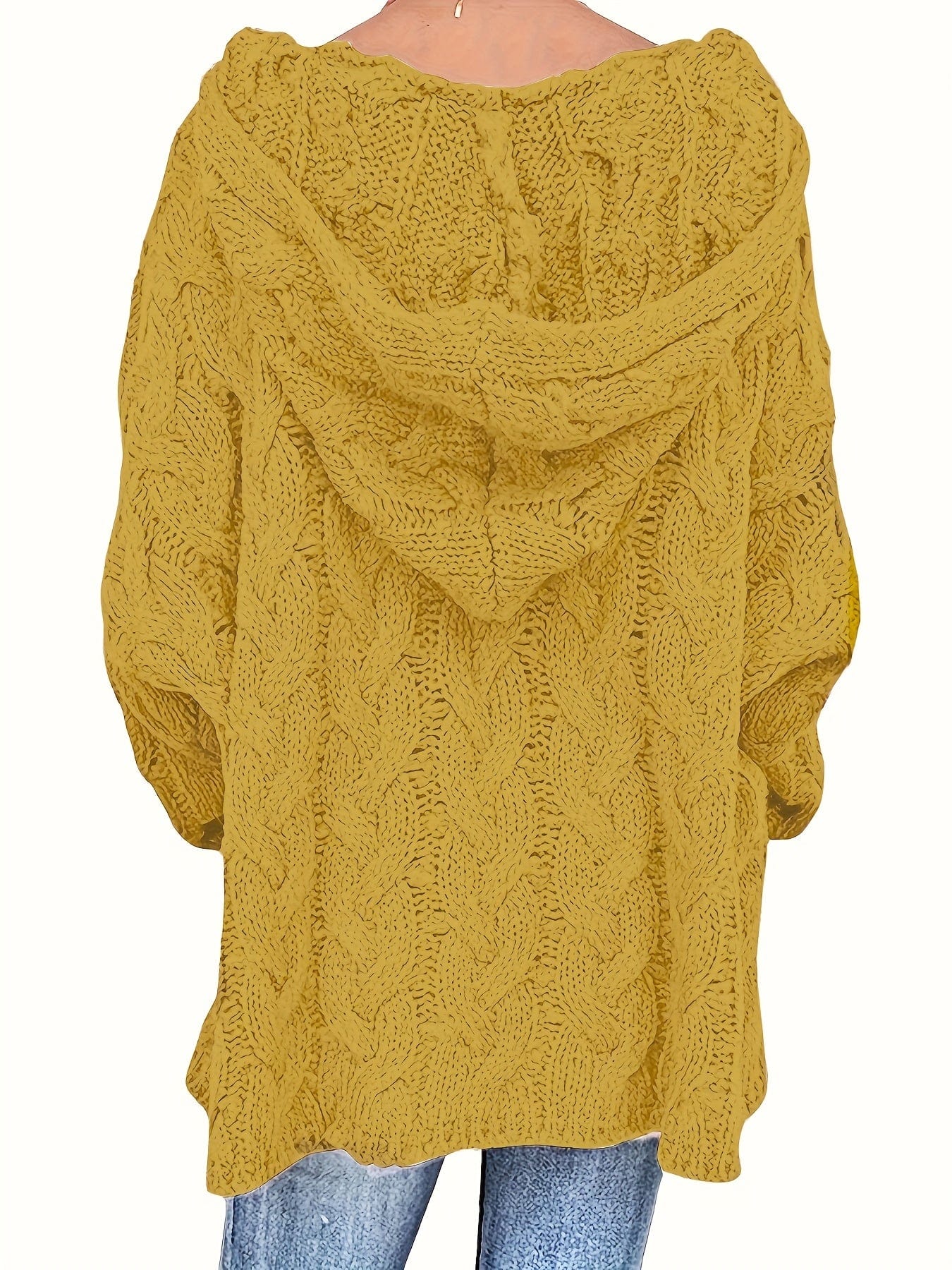 Plus Size Casual Sweater, Women's Plus Solid Hooded Long Sleeve V Neck Knitted Pullover Jumper Top