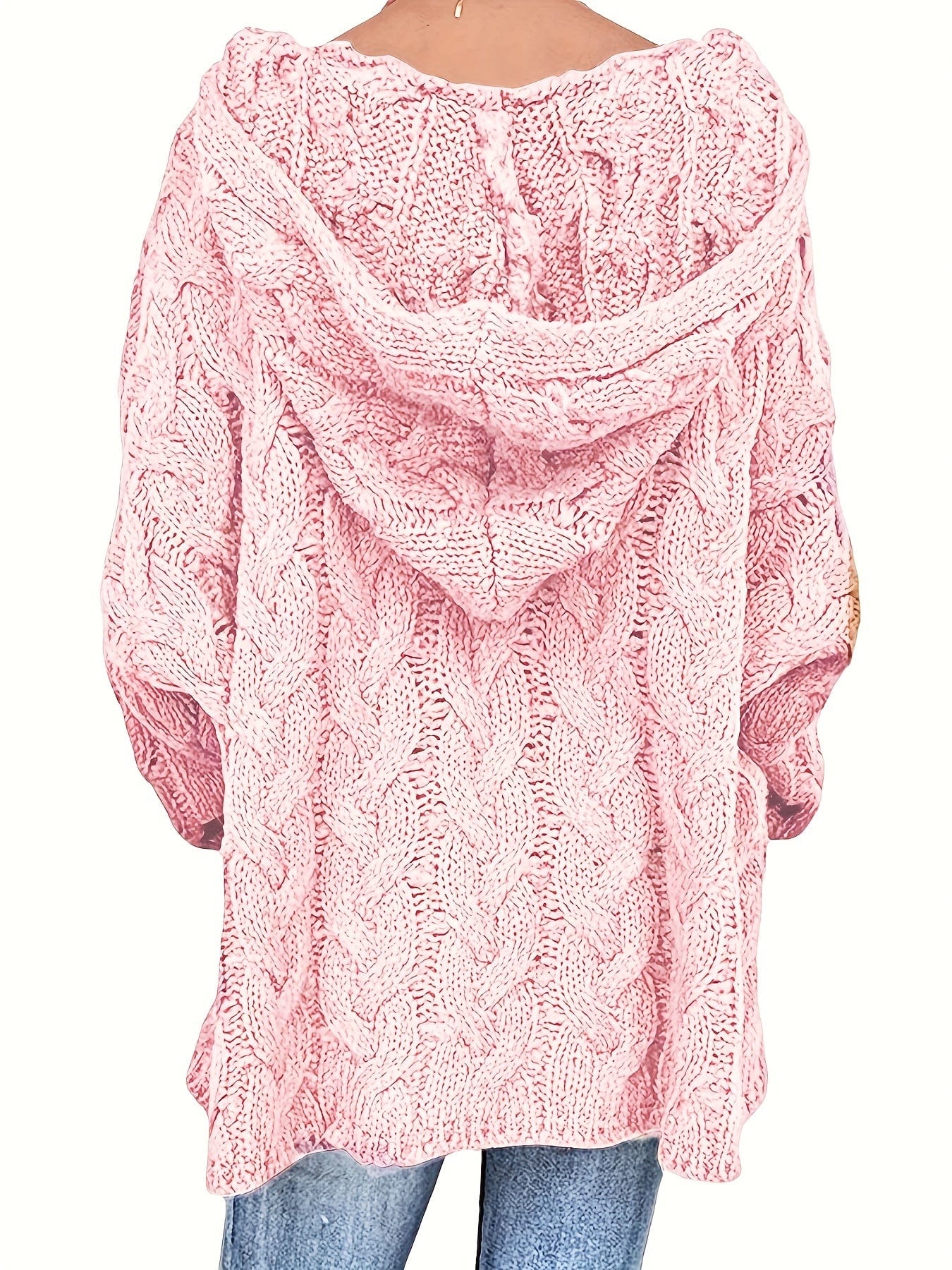 Plus Size Casual Sweater, Women's Plus Solid Hooded Long Sleeve V Neck Knitted Pullover Jumper Top