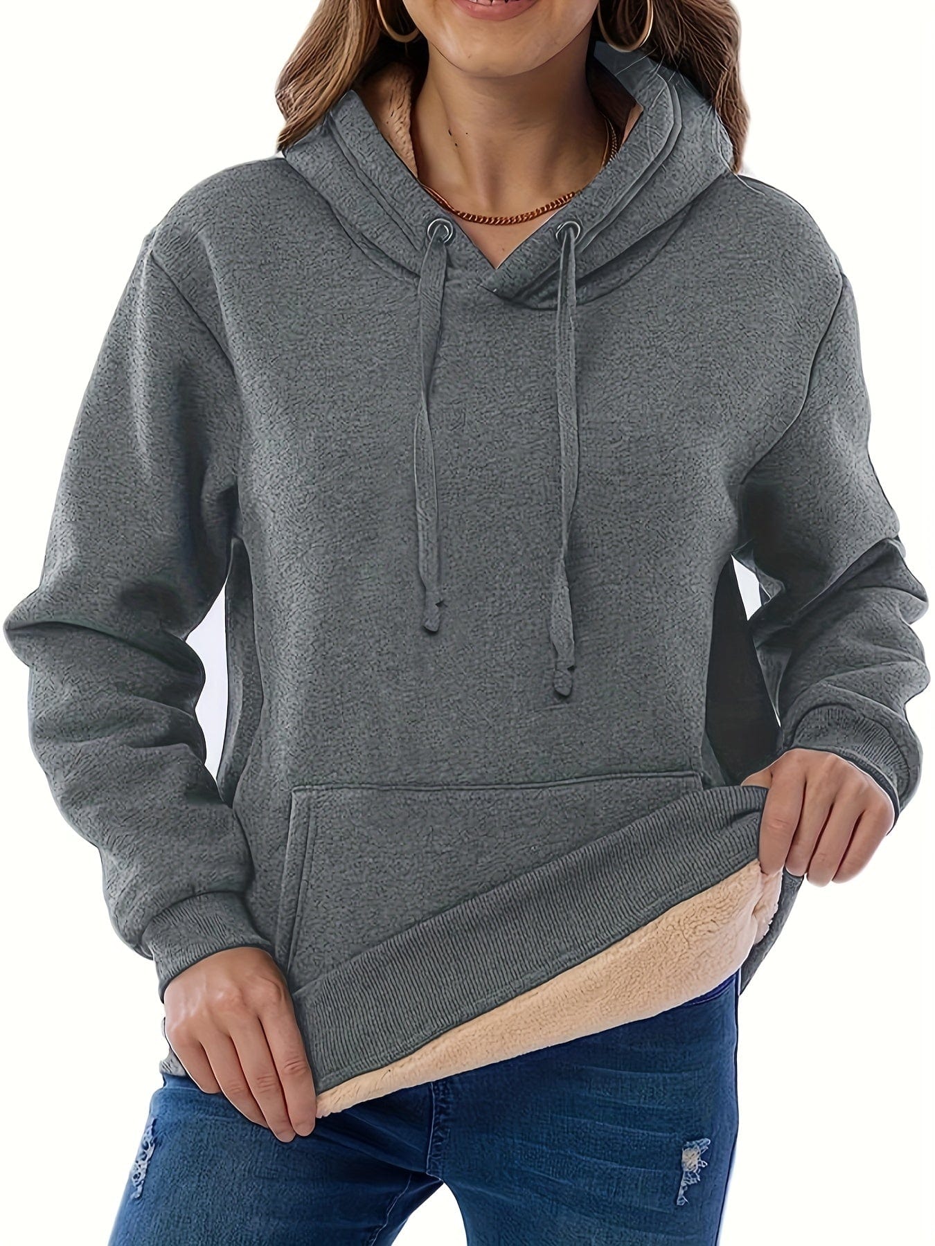 Solid Cozy Stylish Kangaroo Pocket Long Sleeve Hoodie