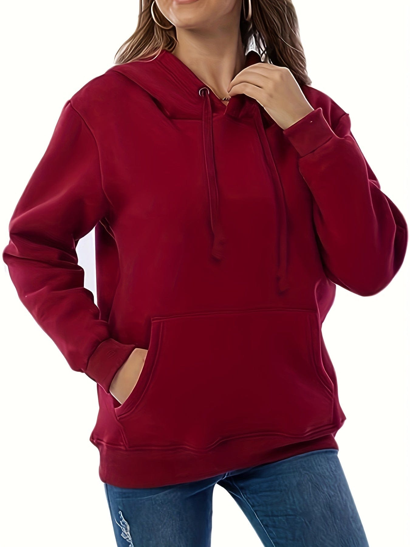 Solid Cozy Stylish Kangaroo Pocket Long Sleeve Hoodie
