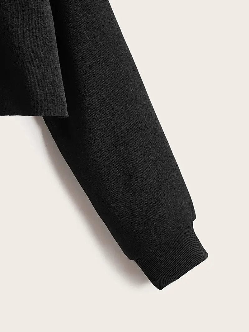 Solid Drawstring Long Sleeve Pullover Cropped Hoodie