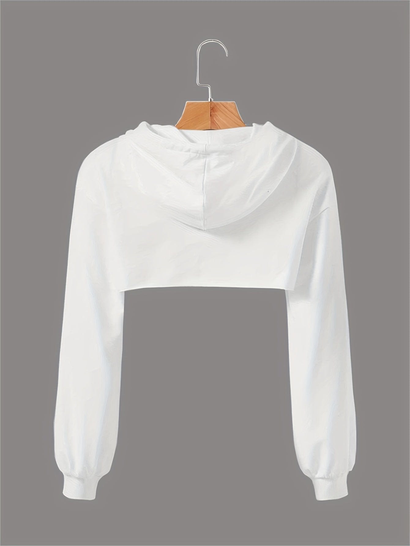 Solid Long Sleeve Drawstring Super Crop Sporty Hoodie