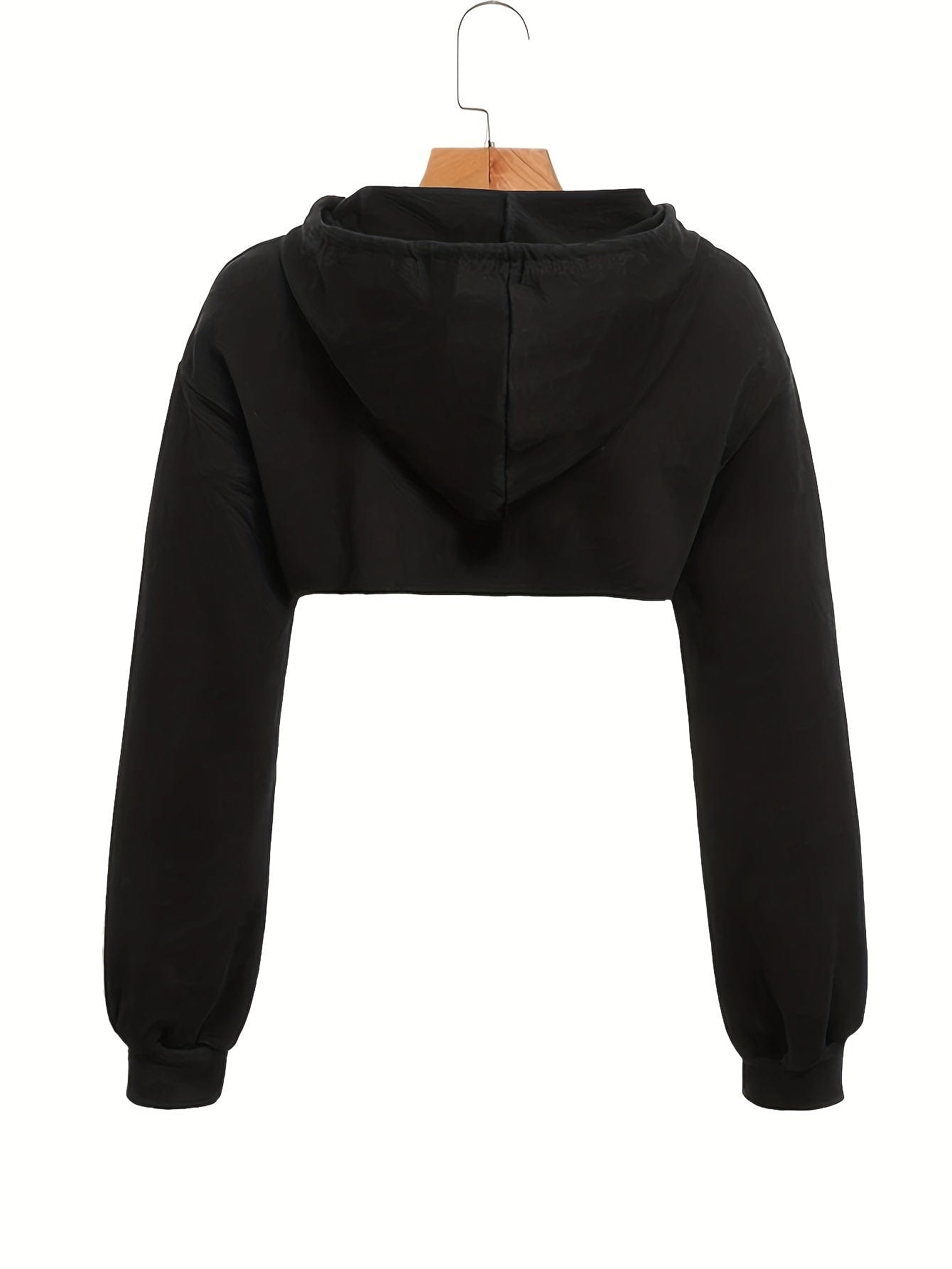 Solid Long Sleeve Drawstring Super Crop Sporty Hoodie