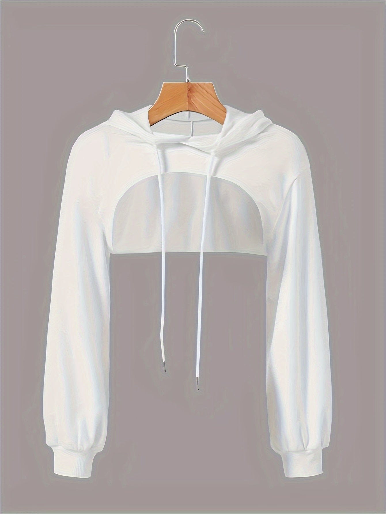 Solid Long Sleeve Drawstring Super Crop Sporty Hoodie