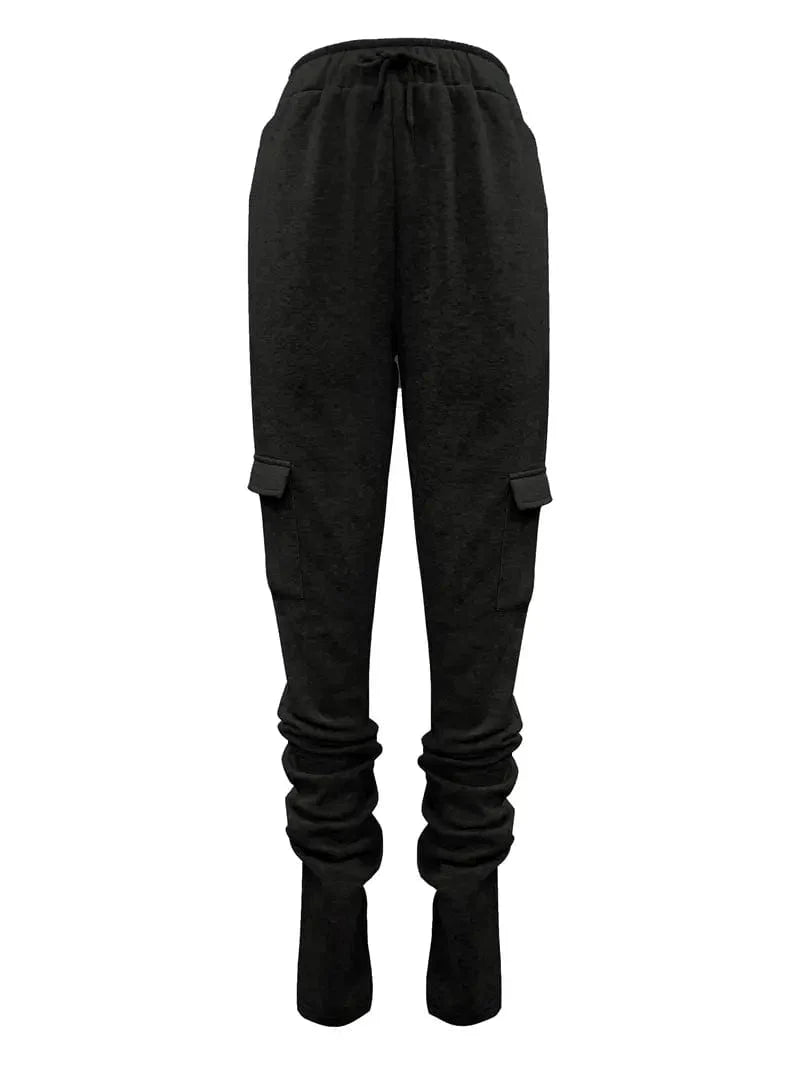Solid Ruched Adjustable Drawstring Casual Pants