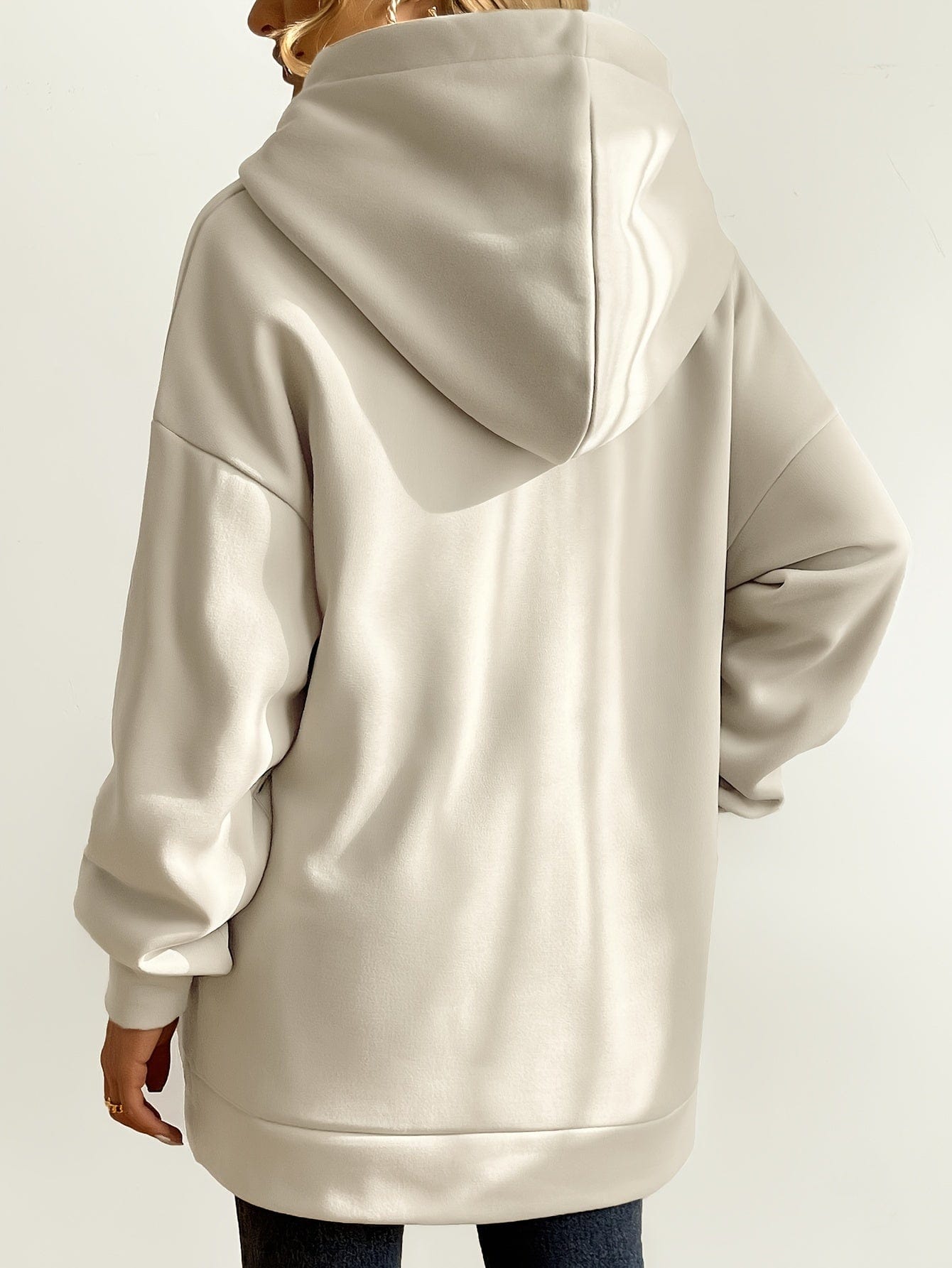 Solid Zipper Long Sleeve Drawstring Hooded Sporty Hoodie