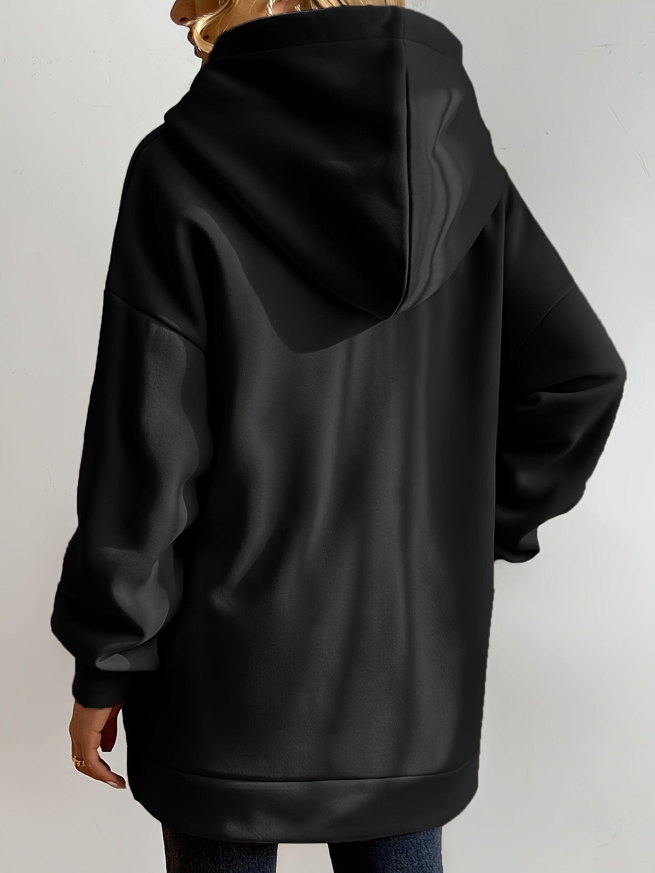 Solid Zipper Long Sleeve Drawstring Hooded Sporty Hoodie