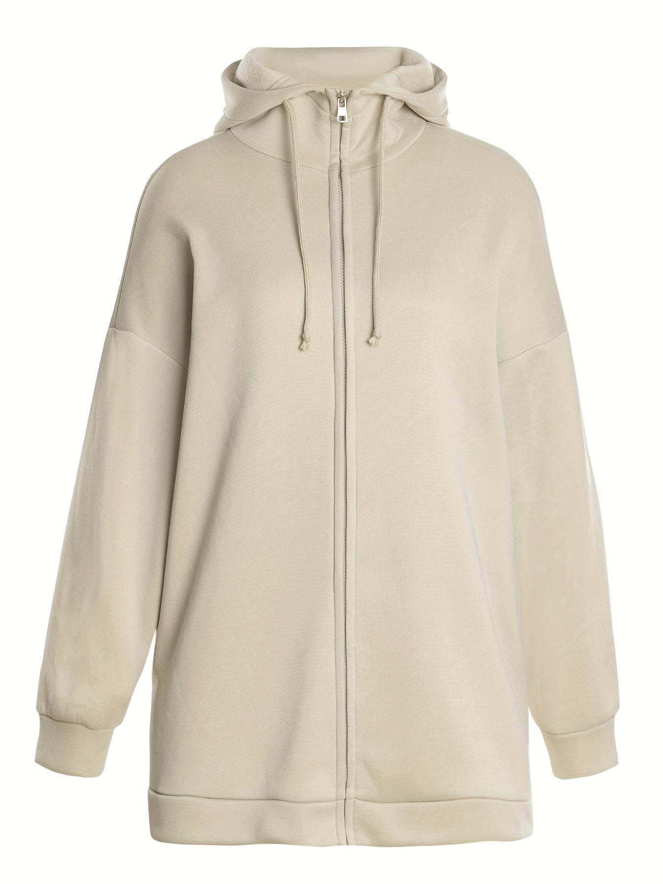 Solid Zipper Long Sleeve Drawstring Hooded Sporty Hoodie