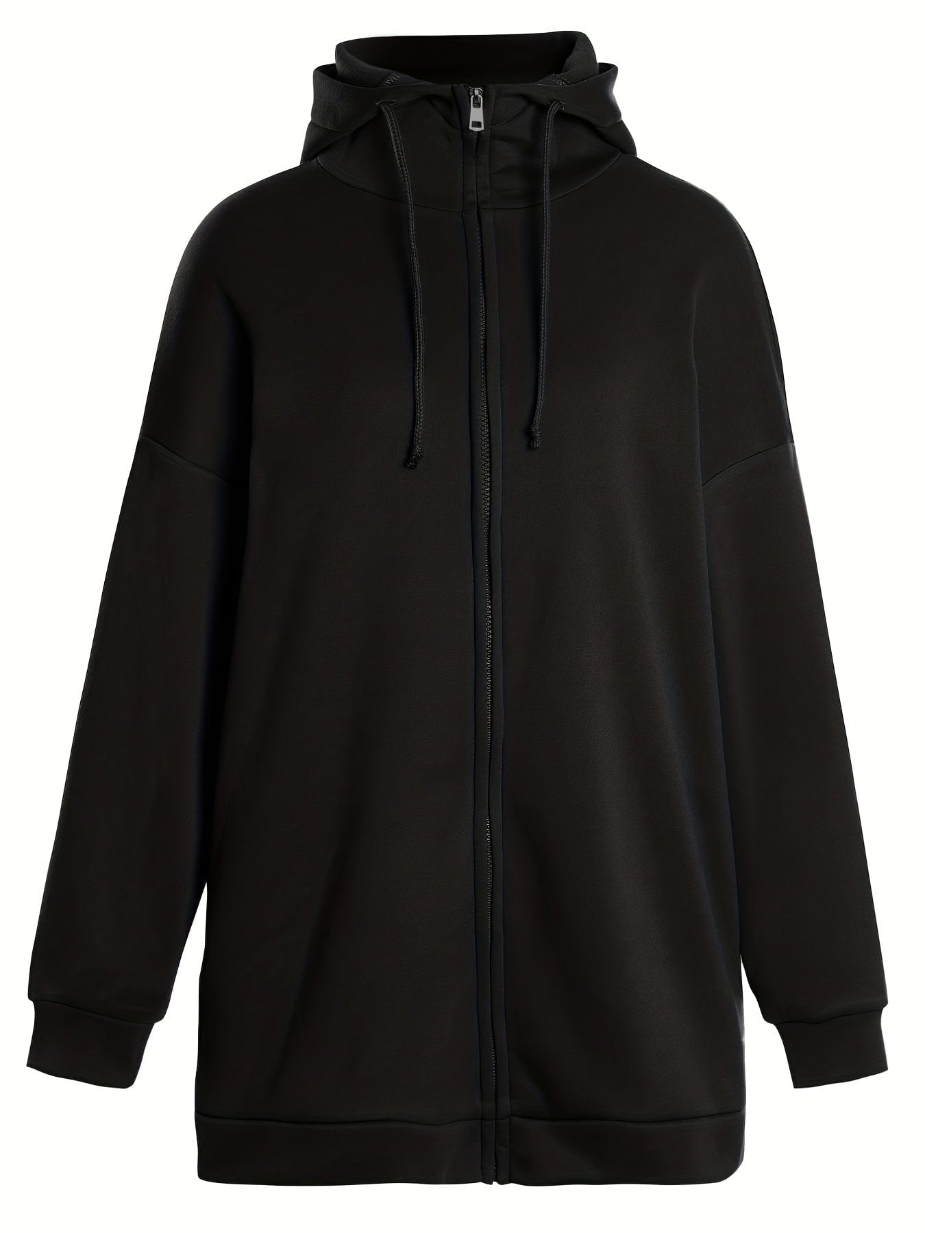 Solid Zipper Long Sleeve Drawstring Hooded Sporty Hoodie