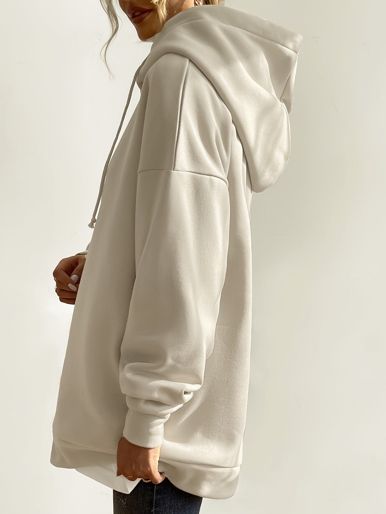 Solid Zipper Long Sleeve Drawstring Hooded Sporty Hoodie
