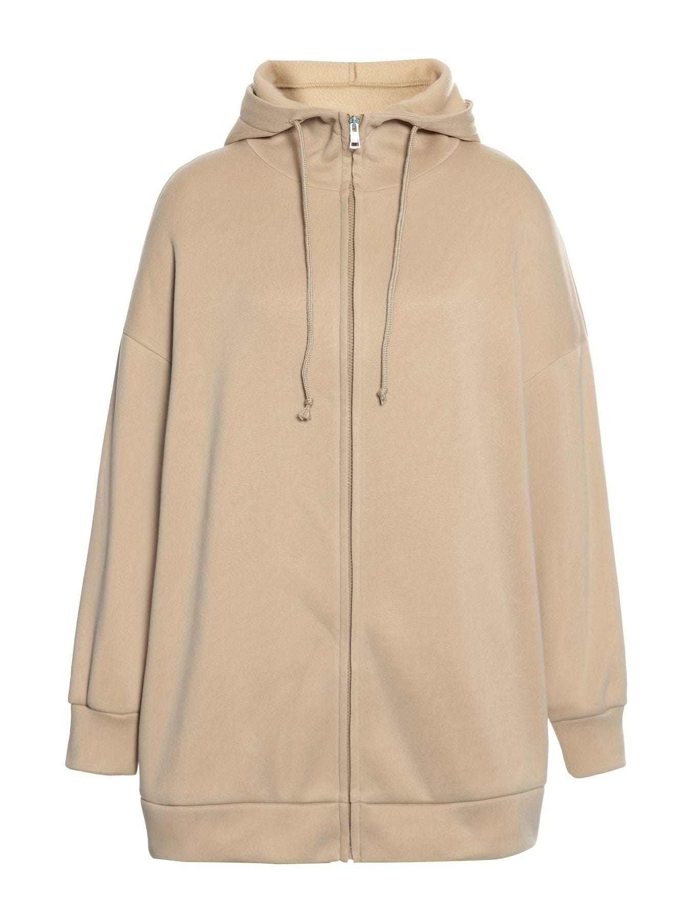 Solid Zipper Long Sleeve Drawstring Hooded Sporty Hoodie