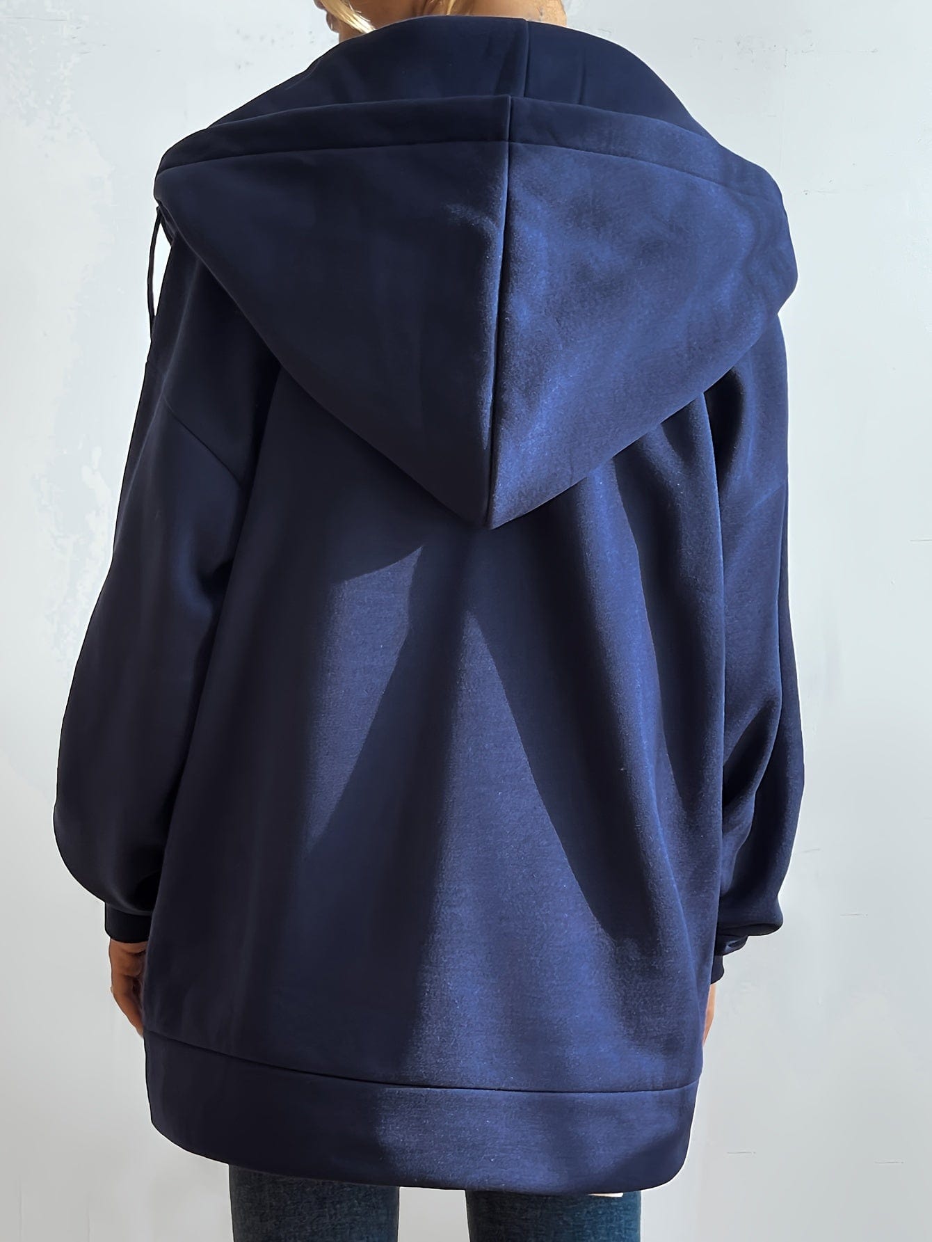 Solid Zipper Long Sleeve Drawstring Hooded Sporty Hoodie