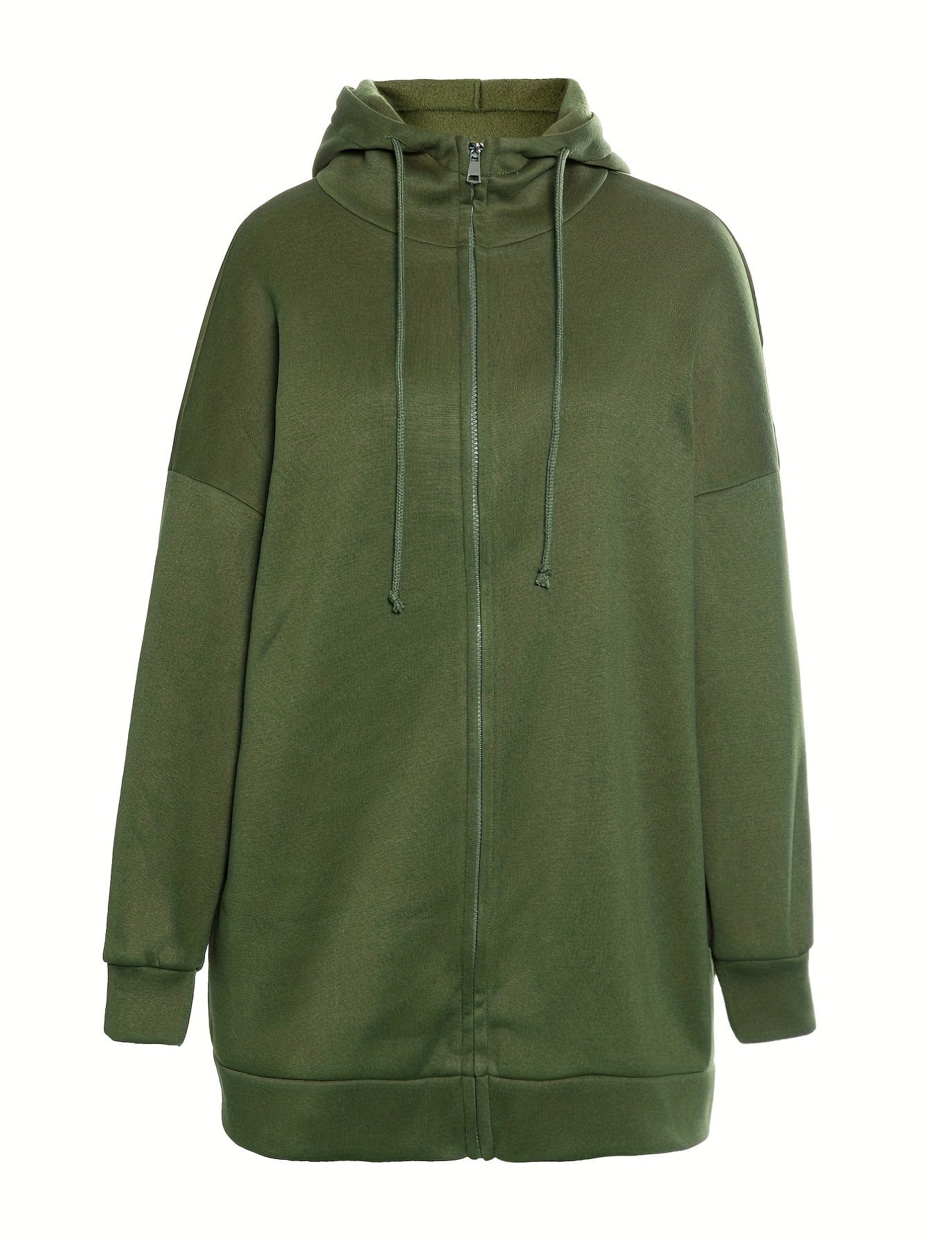 Solid Zipper Long Sleeve Drawstring Hooded Sporty Hoodie