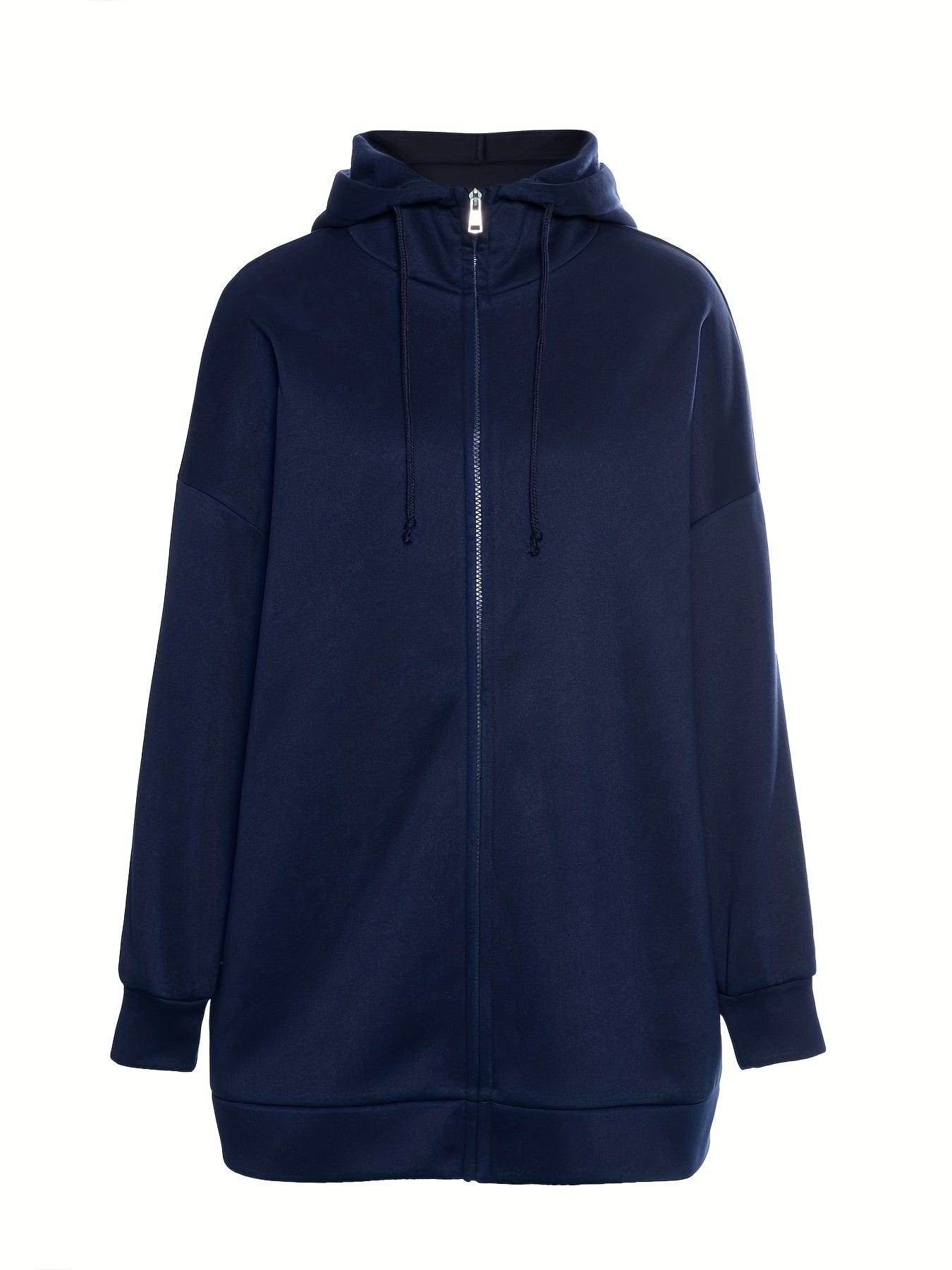 Solid Zipper Long Sleeve Drawstring Hooded Sporty Hoodie