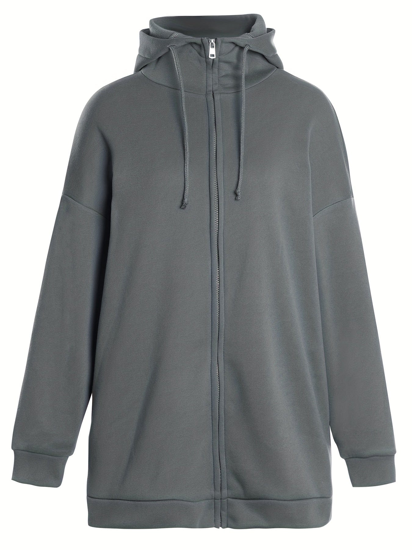 Solid Zipper Long Sleeve Drawstring Hooded Sporty Hoodie