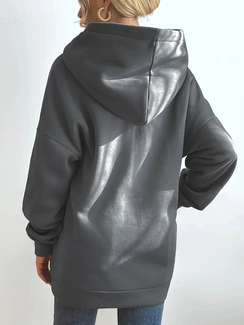 Solid Zipper Long Sleeve Drawstring Sports Hoodie
