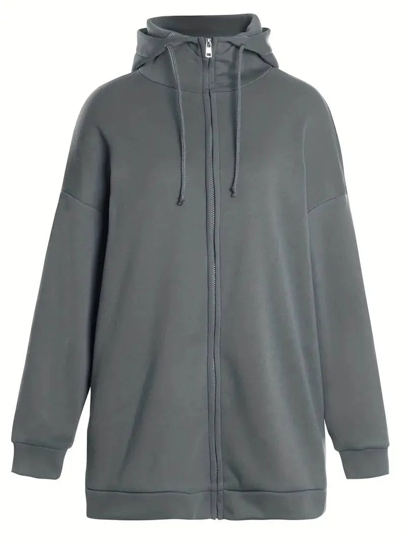 Solid Zipper Long Sleeve Drawstring Sports Hoodie