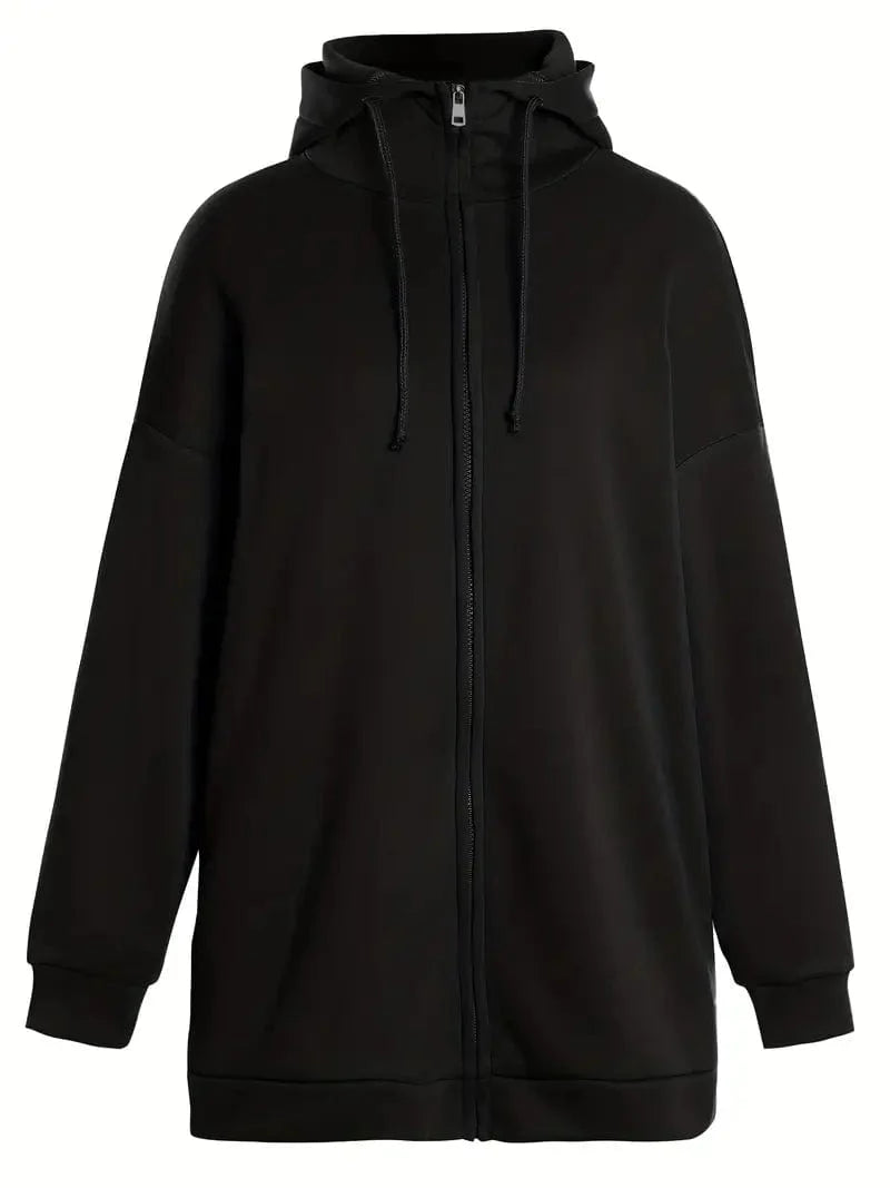 Solid Zipper Long Sleeve Drawstring Sports Hoodie