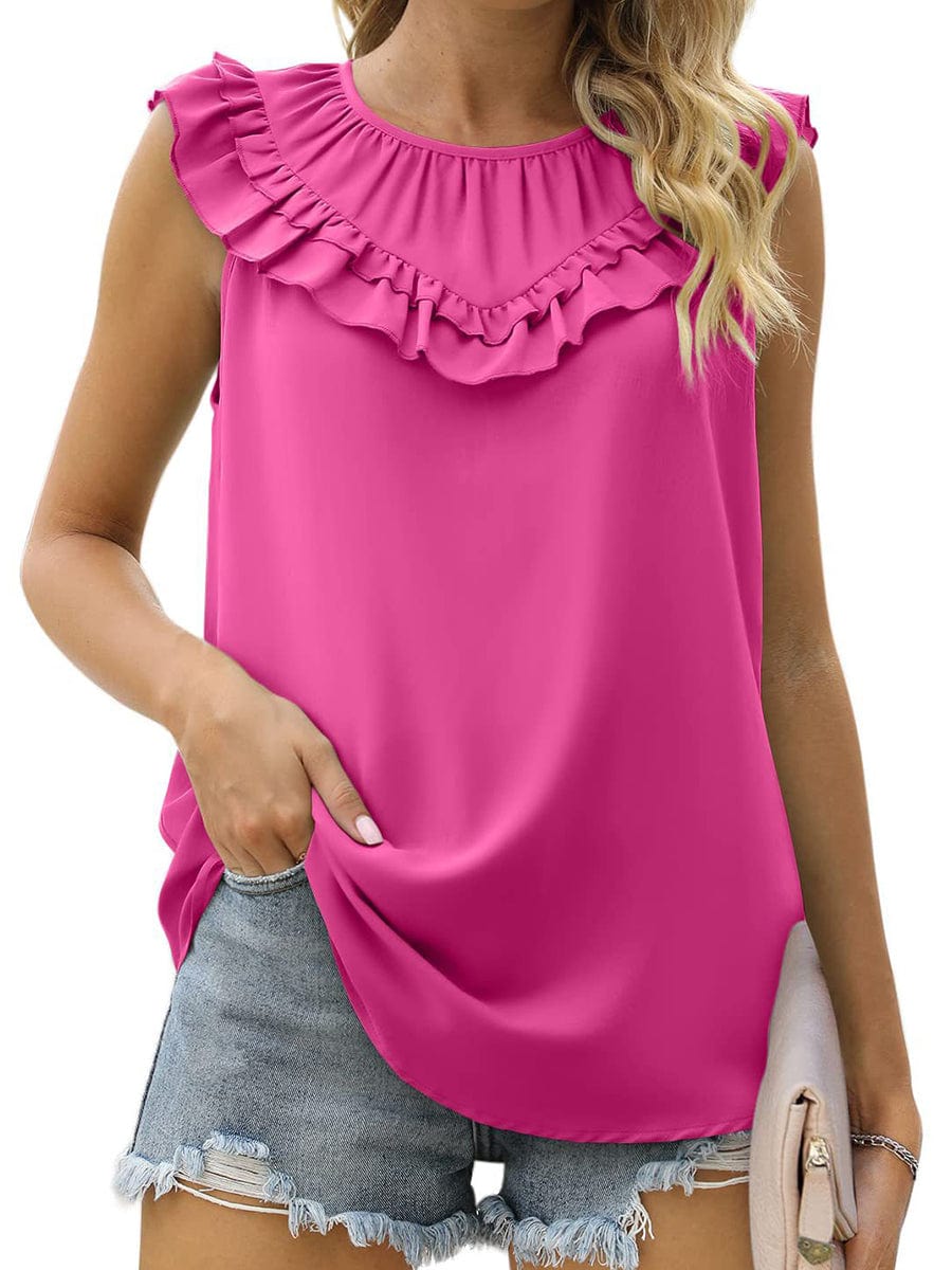 Tops Pleated Chiffon Solid Sleeveless Tank Top