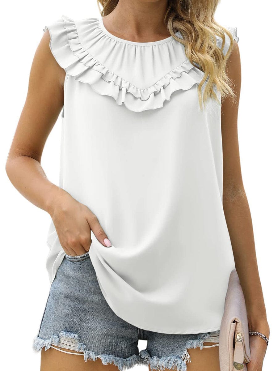 Tops Pleated Chiffon Solid Sleeveless Tank Top