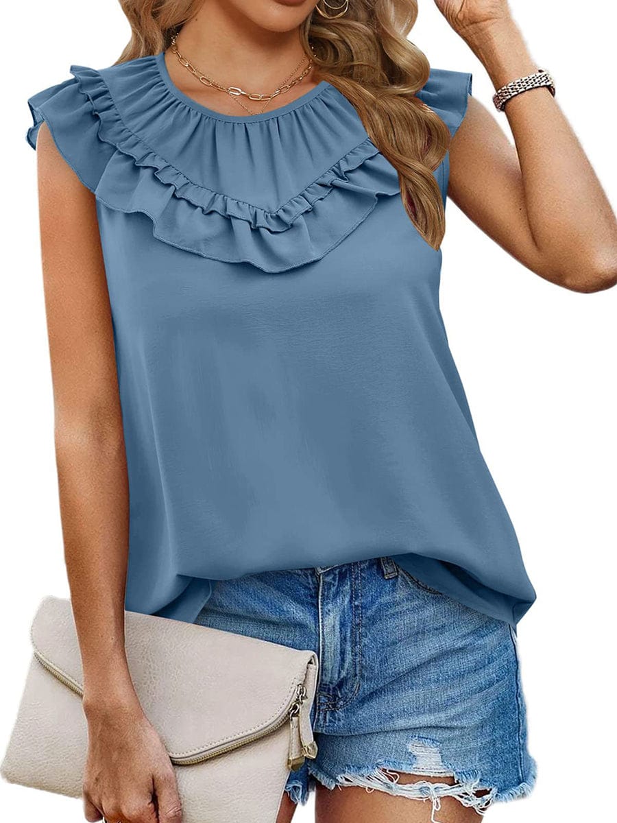 Tops Pleated Chiffon Solid Sleeveless Tank Top