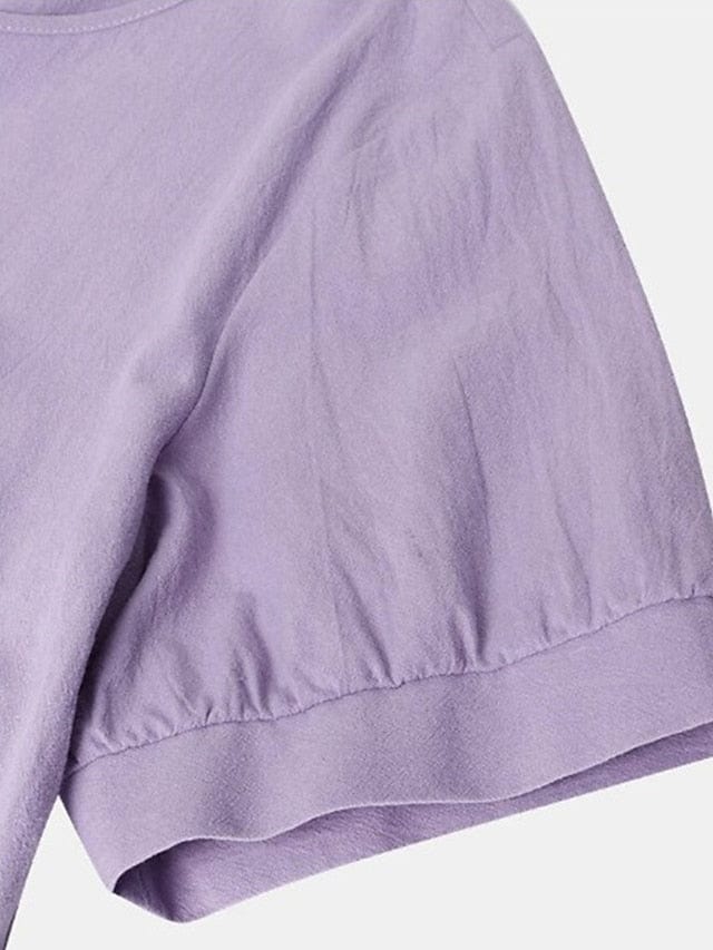 Fashionable Women's Cotton Linen Midi Dress with Ruched Crew Neck - Casual and Chic Outdoor Essential