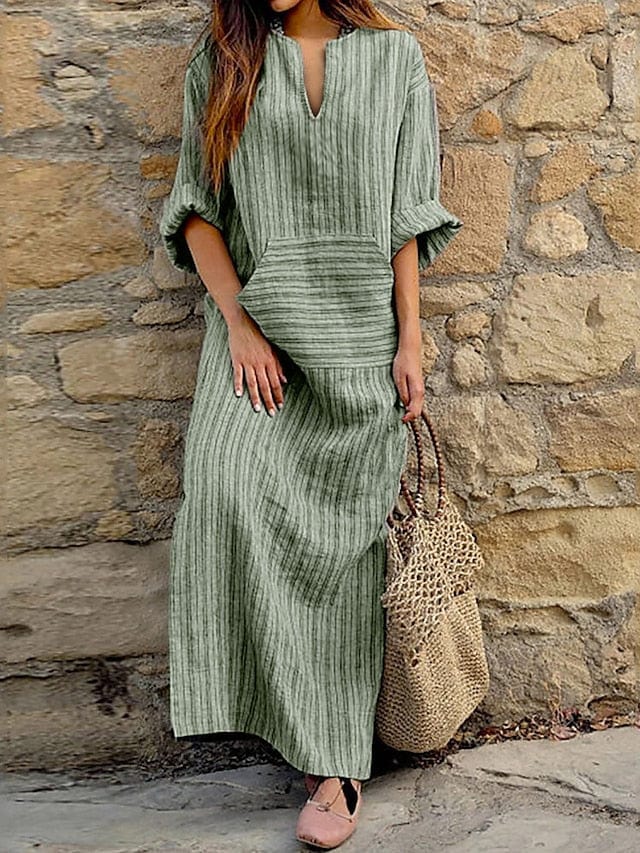 Versatile Women's Maxi Linen Dress with Tartan Print