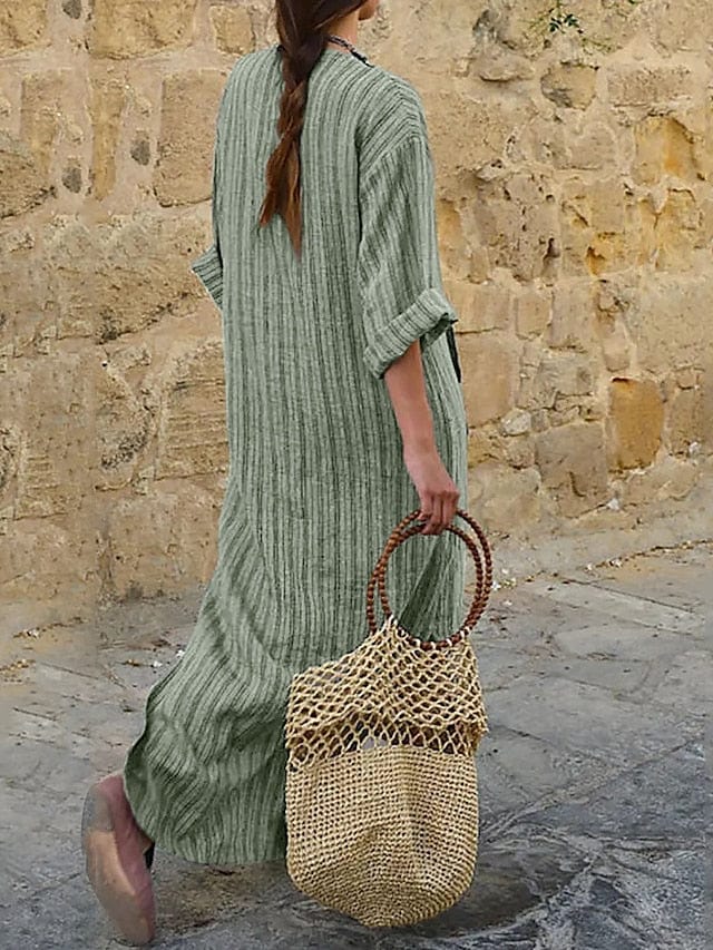 Versatile Women's Maxi Linen Dress with Tartan Print