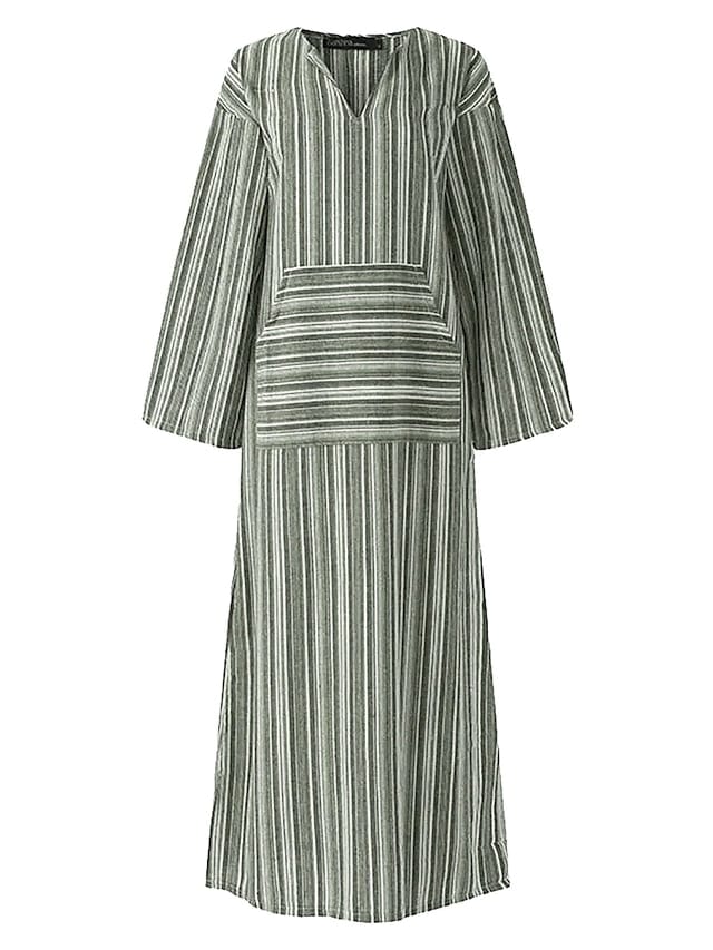 Versatile Women's Maxi Linen Dress with Tartan Print