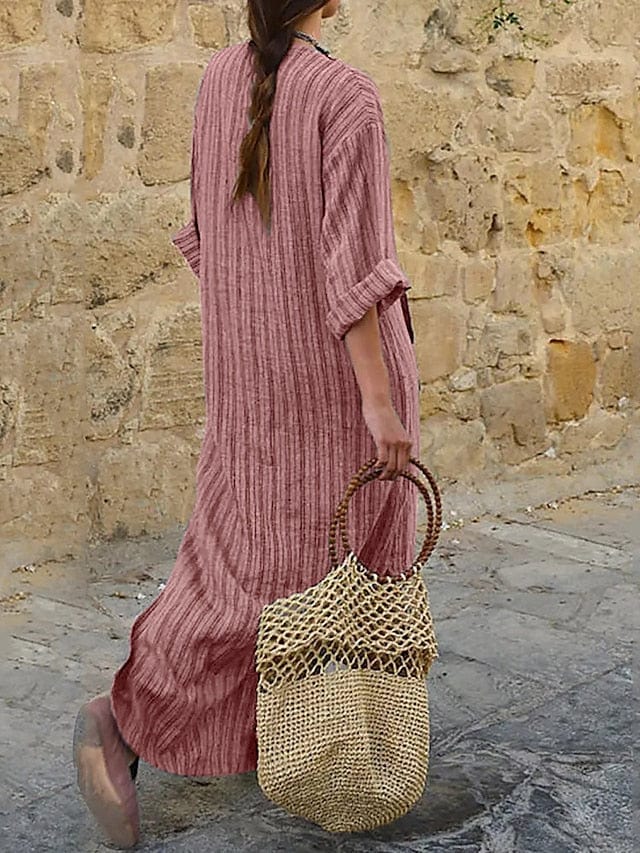 Versatile Women's Maxi Linen Dress with Tartan Print