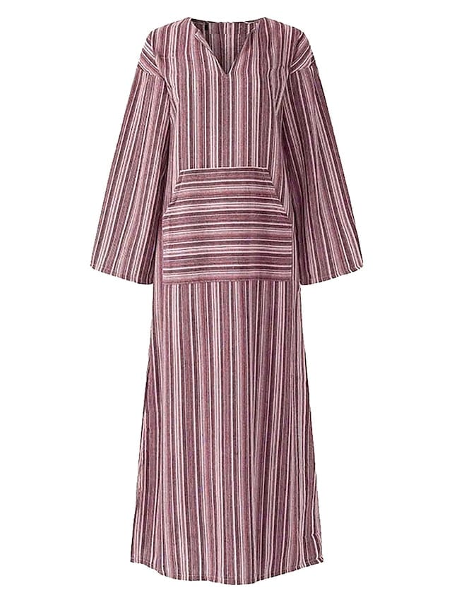 Versatile Women's Maxi Linen Dress with Tartan Print