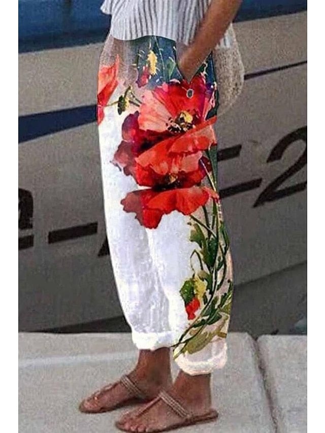 Daily Casual Linen Trousers with Butterfly Print