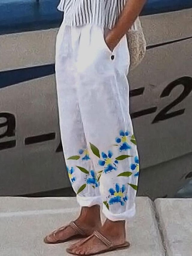Daily Casual Linen Trousers with Butterfly Print