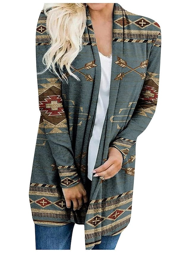 Ethnic Printed Knitted Cardigan for Women