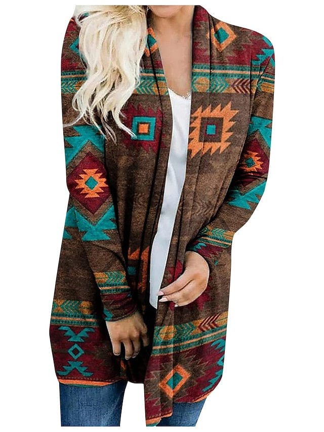 Ethnic Printed Knitted Cardigan for Women