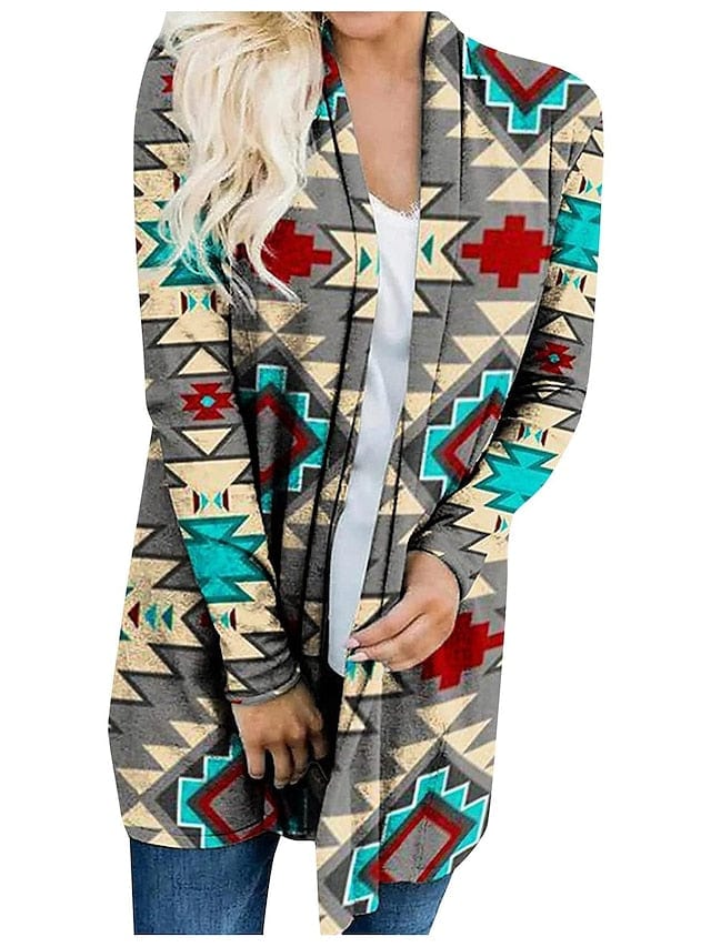 Ethnic Printed Knitted Cardigan for Women