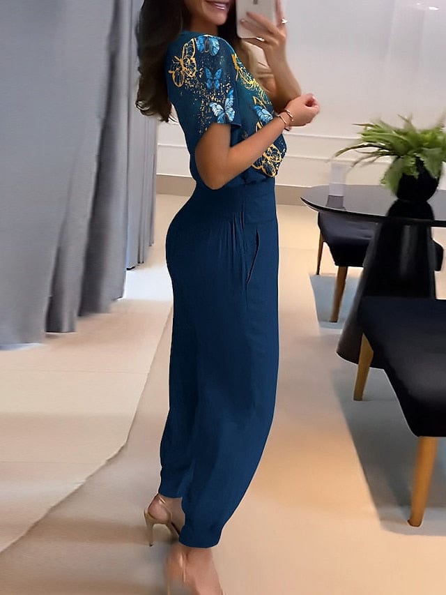 Casual Butterfly Print Women's Shirt and Pants Set