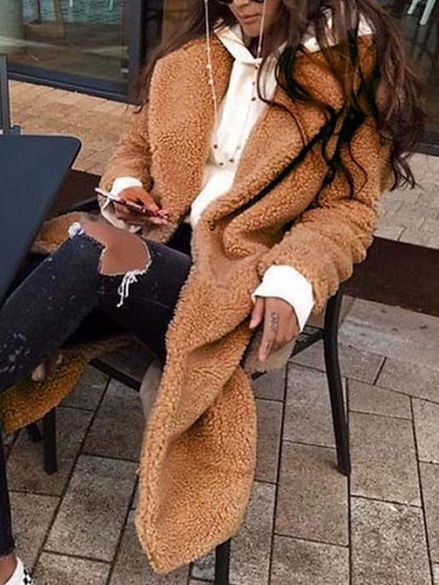 Teddy Fleece Women's Coat Winter Fall Long Sleeve Open Front Warm Jacket