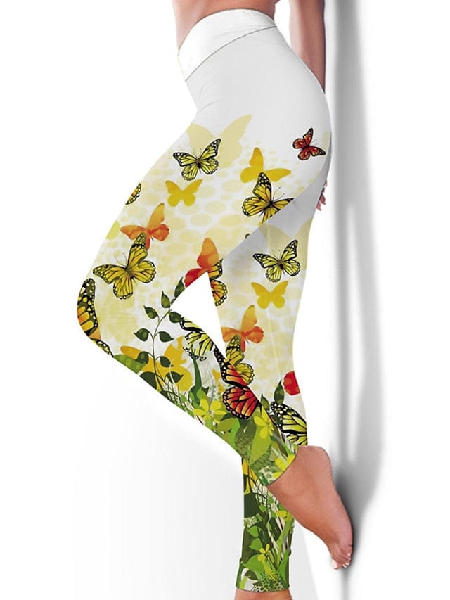 Floral Black Women's High-Waisted Yoga Leggings with Tummy Control and Butt Lift